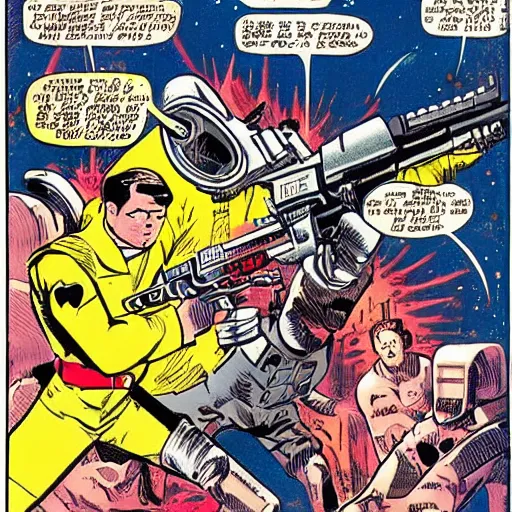 Image similar to space opera gunfight, in the style of feldstein, johnny craig, wally wood, and jack davis