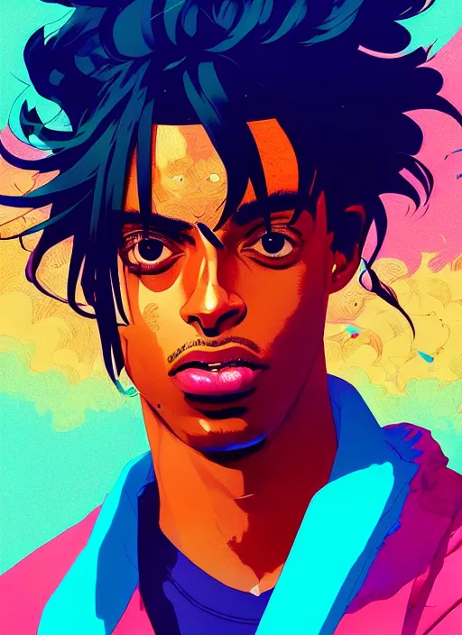 Prompt: portrait of playboi carti, epic, anime, artstation winner by victo ngai, kilian eng and by jake parker, by conrad roset, swirly vibrant color lines, winning award masterpiece, fantastically gaudy, aesthetic octane render, 8 k hd resolution