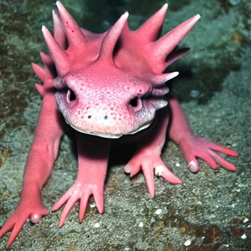 Prompt: a cute axolotl and dinosaur hybrid
