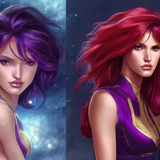 Image similar to ultra realistic illustration, bella thorne as starfire anime, intricate, elegant, highly detailed, digital painting, artstation, concept art, smooth, sharp focus, illustration, art by artgerm and greg rutkowski and alphonse mucha and wlop