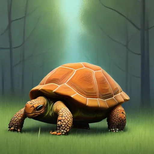 Prompt: Goro Fujita a portrait tortoise walking through the forest, painting by Goro Fujita, sharp focus, highly detailed, ArtStation