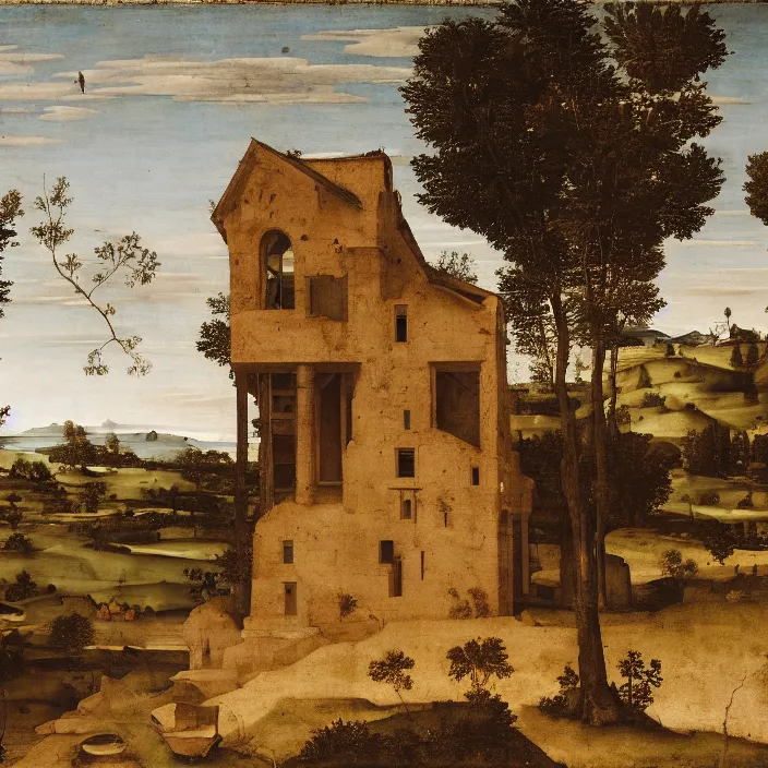 Prompt: a building in a serene landscape, renaissance art