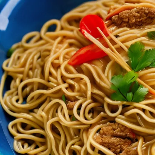 Prompt: delicious bowl of noodles, closeup, high detail