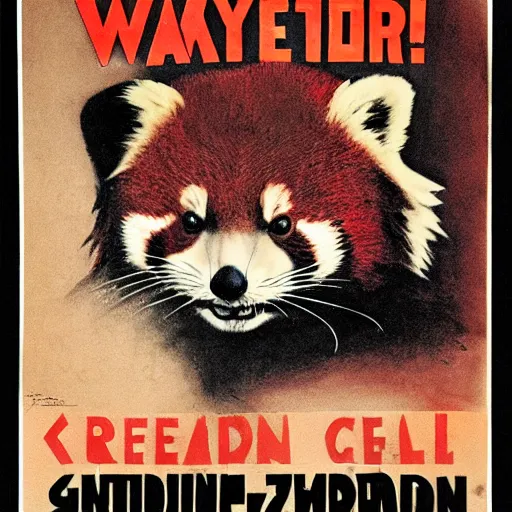 Image similar to red panda on a propaganda poster, world war, germany, circa 1 9 3 9, stencil