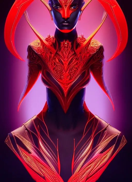 Image similar to symmetry!! tron portrait of a red dragon priestess, flamboyant, fantasy, intricate, highly detailed, dynamic lighting, digital art, digital painting, artstation, terence nielsen, sharp focus, illustration, art by artgerm and greg rutkowski and moebius, 8 k