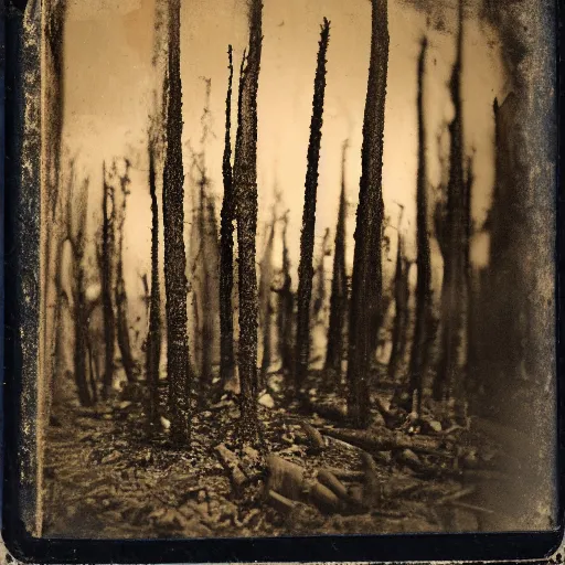 Image similar to tintype photo of a burnt forest