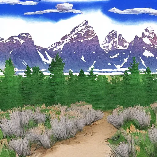 Prompt: view at grand teton national park, digital art, illustration