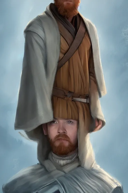 Image similar to karen gillian dressed as obi wan kenobi from star wars, trending on artstation, drawn by WLOP