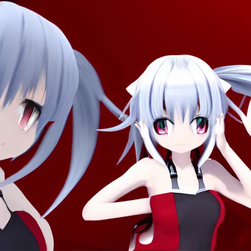 Image similar to vtuber white hair, red eyes, two little horn on the head, anime style