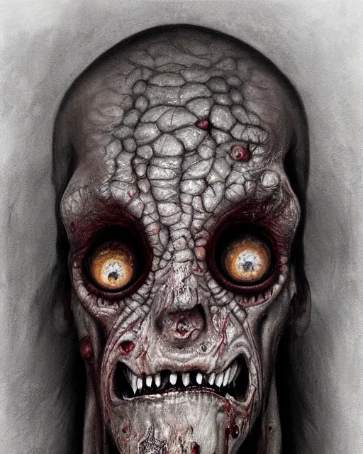 Image similar to Haunting horrifying hyperrealistic detailed painting of a tall slim flesh extraterrestrial creature covered in thick black blood, heavy metal, disgusting, creepy, unsettling, and bloodshot eyeballs, hyper detailed, trending on Artstation