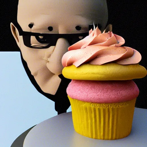 Image similar to photorealistic sculpture of edp the youtube holding a cupcake,