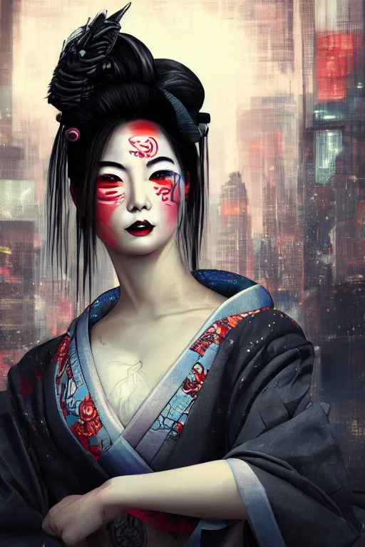 Image similar to agile geisha cyberpunk Dragon princess, digital art, 8k ,character ,realistic, portrait, hyperrealistic