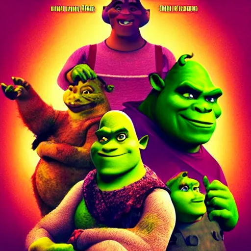 Image similar to a movie poster for a shrek film with aliens, digital art,