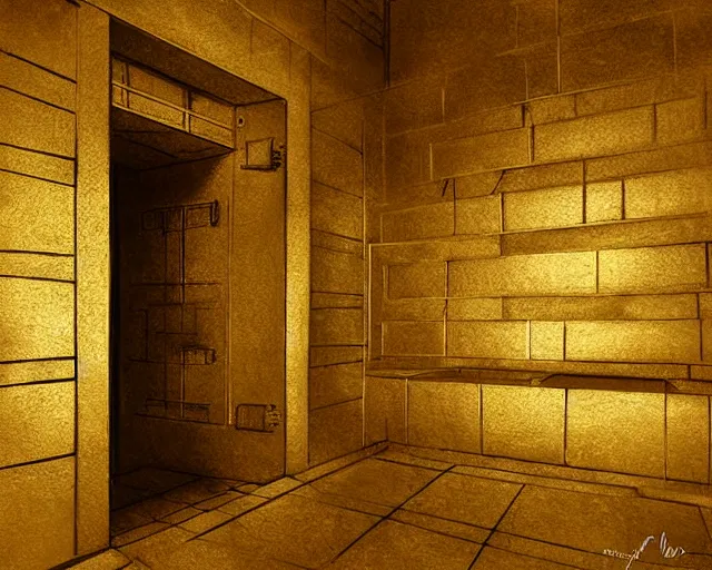 Image similar to a bank vault for gold ingots in the style of ancient sumeria, art by charlie bowater