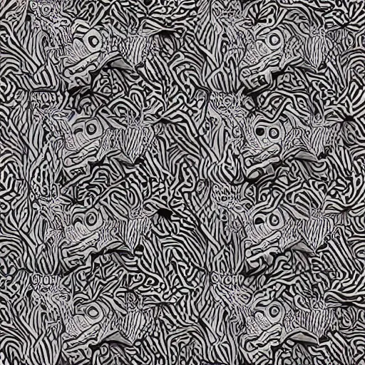 Prompt: repeating pattern of different animals in the style of M.C. Escher