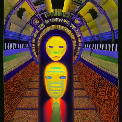 Image similar to the shaman of the subway, an art deco painting by leo and diane dillon and diego rivera, dramatic lighting, god rays, smooth, sharp focus, art brut, outsider art