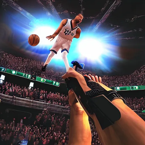 Prompt: first person shooter nba game