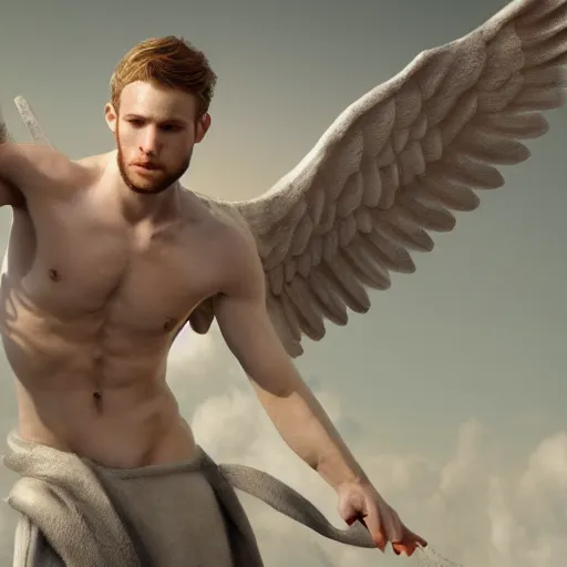 Image similar to an extremely white male angel, matte painting, concept art, extremely detailed, 4k