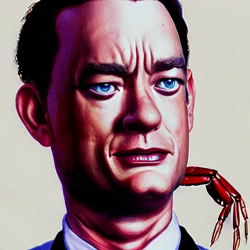 Image similar to a giant shrimp around the neck of tom hanks as forrest gump, photorealistic, cgsociety, artstation