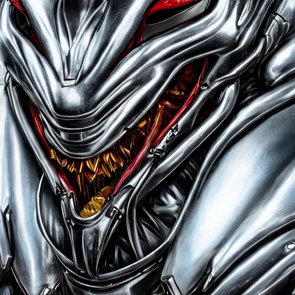 Image similar to detailed mawshot of a gigantic goddess elegant beautiful stunning anthropomorphic hot robot mecha female dragon, eating and swallowing a human whole, with sleek silver metal armor, OLED visor over eyes, micro art, prey, vore, digital art, mawshot, dragon vore, dragon maw, furry art, high quality, 8k 3D realistic, macro art, micro art, Furaffinity, Deviantart, Eka's Portal, G6