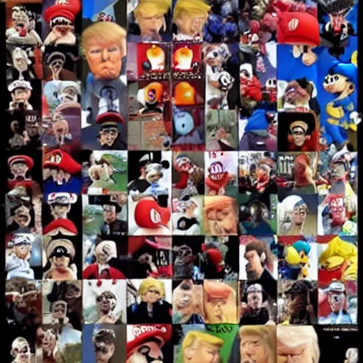 Prompt: epic wide show of donald trump fighting every mario character, directed by francis ford coppola