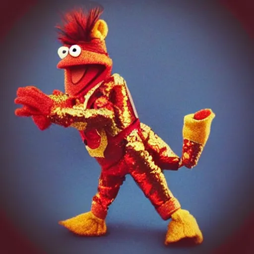 Image similar to “Animal from The Muppets, dressed as Iron Man”