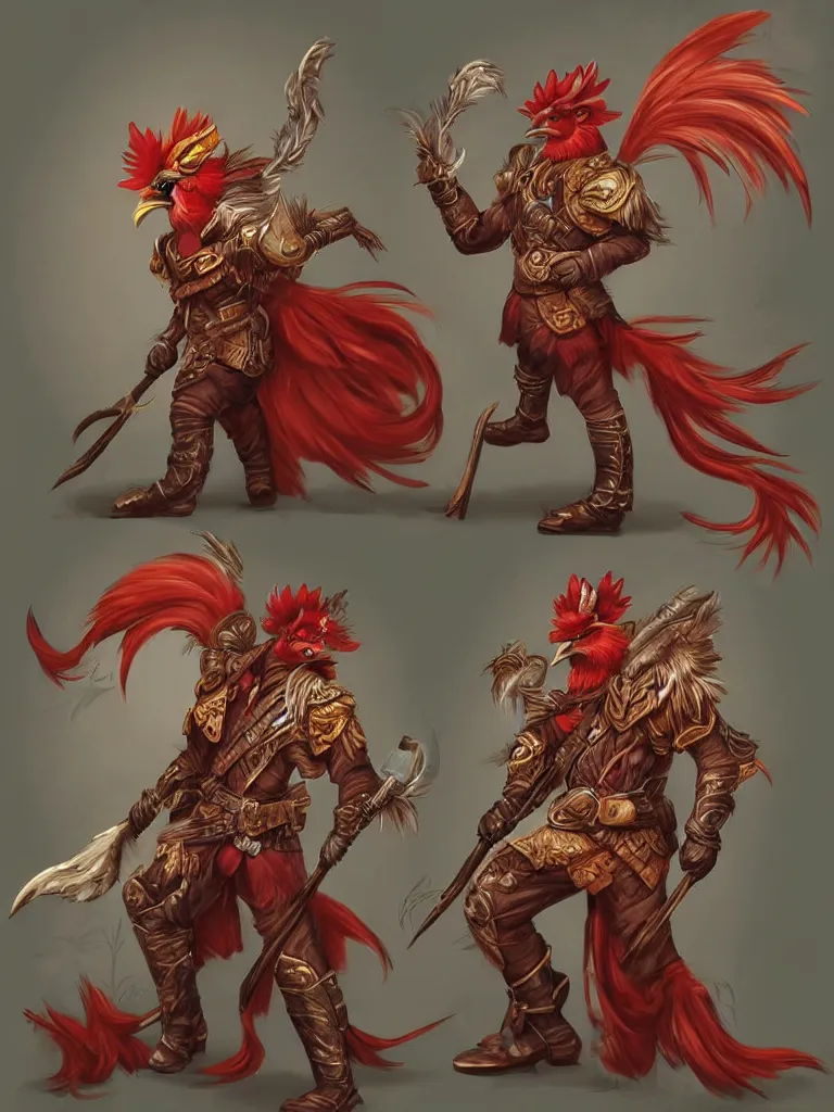 Prompt: anthropomorphic rooster man dressed as a fantasy ranger by alex horely orlandelli, fantasy, artstation, d & d, smooth, illustration