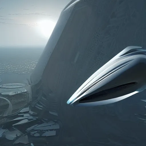 Prompt: Zaha Hadid fly in the sky in his fantasy world design by Zaha unreal engine vray