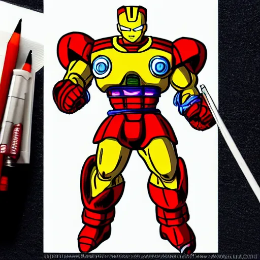 Image similar to iron man drawn by akira toriyama in dragon ball z style