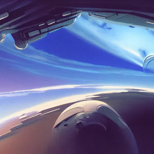 Image similar to beautiful matte painting of a dreamy ocean with clouds, sci - fi, daylight, blue sky, cinematic lighting, cinematic perspective, planet above, syd mead, john harris, federico pelat, detailed, 4 k, hd