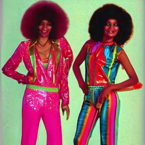 Image similar to 70's disco dancer, afro, disco clothes, dancing clothes, 70s dancing clothes, photography, retro, retro colors, retro designs, retro disco party