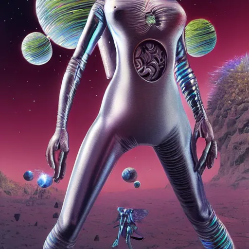 Prompt: portrait of barbarella queen of the galaxy, silver space suit, intricate, bloom, detailed, volumetric lighting, sharp focus, photorealism, digital painting, highly detailed, concept art, by roger dean and simon stalenhag and mark brooks