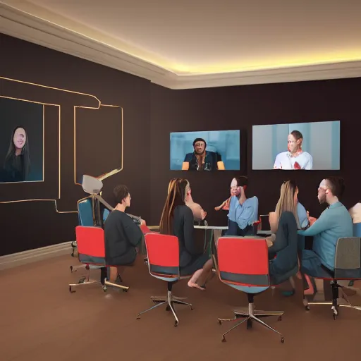 Image similar to bee university zoom group meeting internet conferencing group video chat, crimson - black color scheme, photorealistic, octane render, rtx, hdr, unreal engine, digital art widescreen 8 k