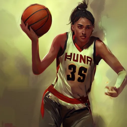 Image similar to painting of an woman basketball player, greg rutkowski, cg worker artstation