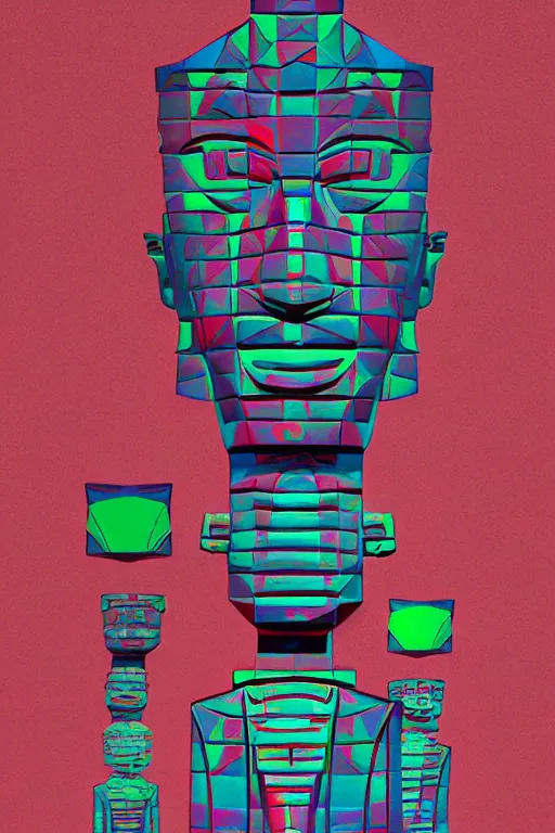 Image similar to cubist moai statue cutout digital illustration cartoon colorful beeple