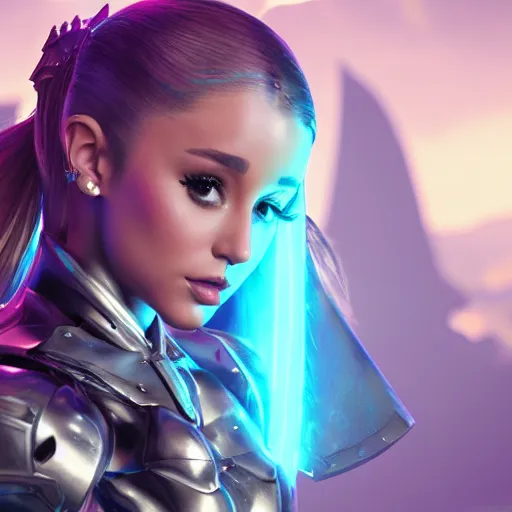 Image similar to Ariana Grande wearing fantasy battle armor by Ilya Kushvikov, symmetrical face concept art, octane render unreal engine meta humans, trending on artstation