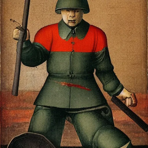 Image similar to tiananmen square tank man painted by hieronymus bosch, high quality, high resolution