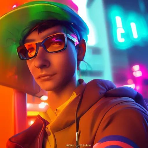 Image similar to cartoon portrait, realistic, highly detailed, neon, rendered in octane, unreal engine, rain, beautiful, trending on artstation, emotional