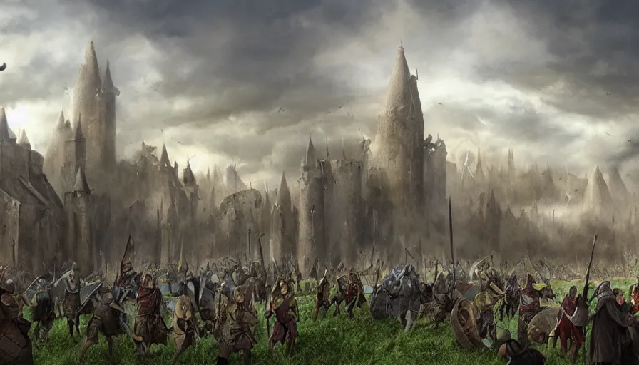 Image similar to matte painting of a huge medieval fantasy battlefield