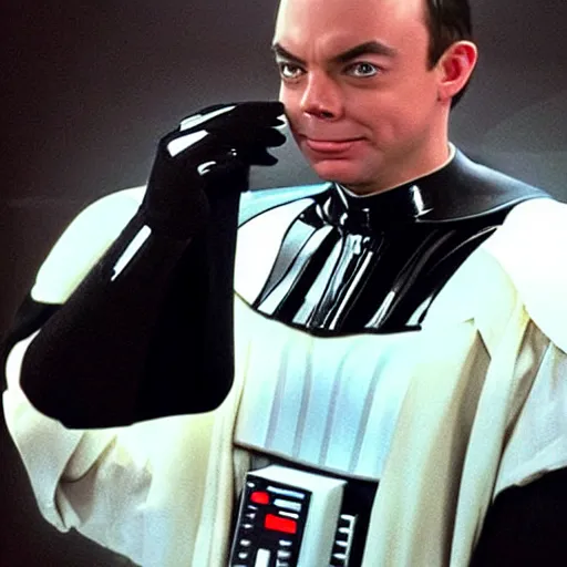 Image similar to darth vader removing his mask to reveal that he is sheldon cooper