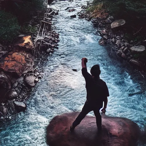 Prompt: angry man throwing his phone into a river, dslr, 8 k, octane beautifully detailed render, sad mood, cinematic lighting, detailed photo, masterpiece, volumetric lighting, ultra realistic, highly detailed, high quality, lossless, photorealistic