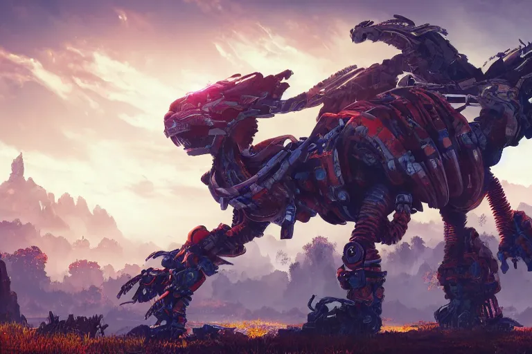 Image similar to ravager machine mecanical creature robot of horizon forbidden west horizon zero dawn radiating a glowing aura global illumination ray tracing hdr fanart arstation by ian pesty and alena aenami artworks in 4 k