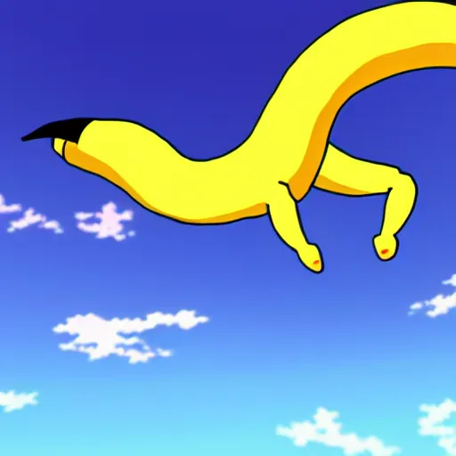 Image similar to a flying banana, anime style