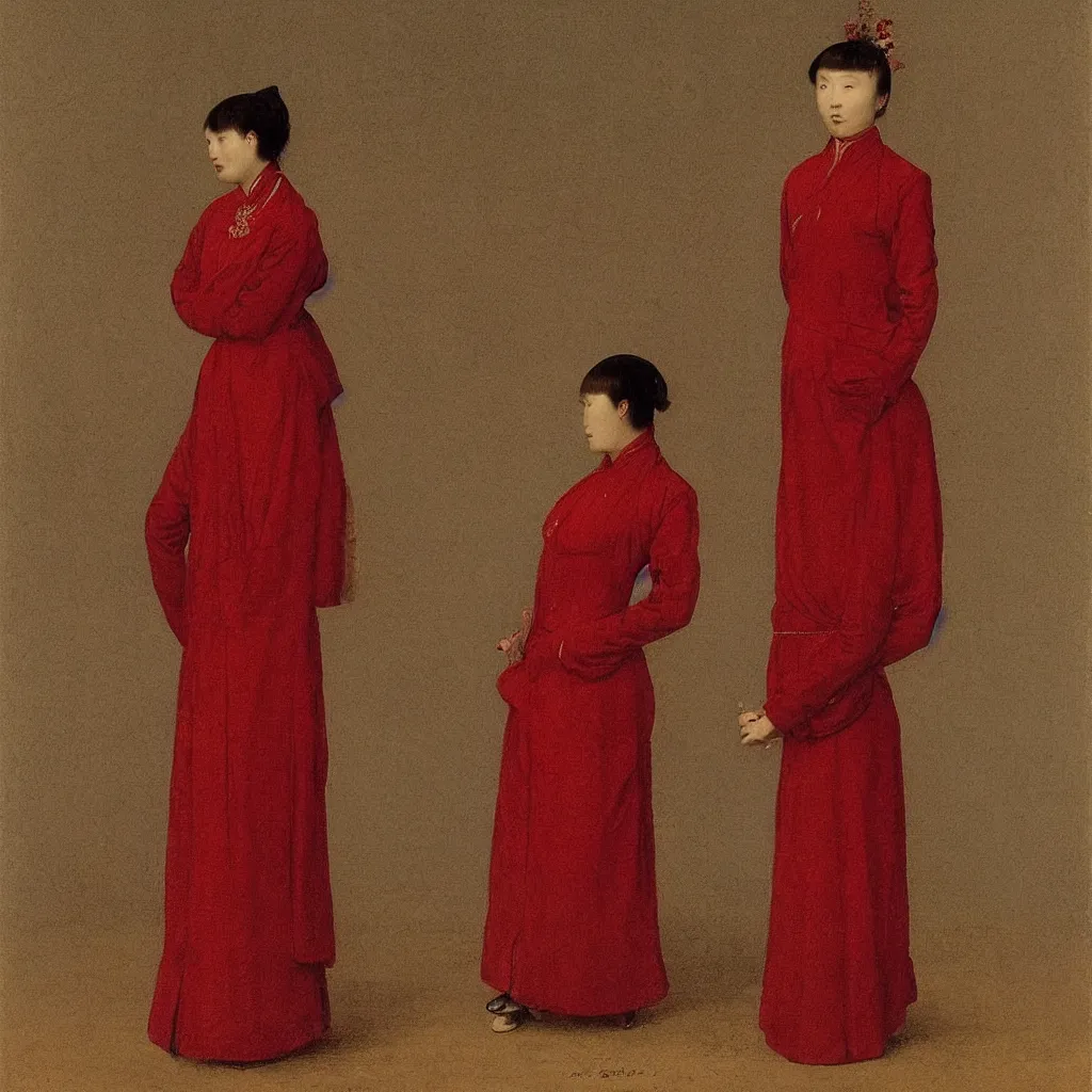 Image similar to a lady in a red cheongsam, highly detailed, photograph, by caspar david friedrich.