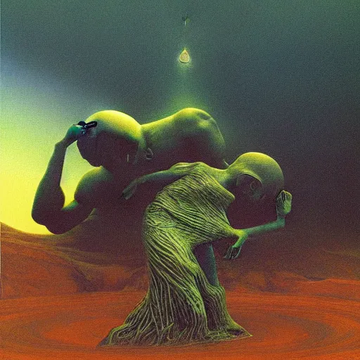 Image similar to Zdzisław Beksiński painting of Saturn Devouring His Son