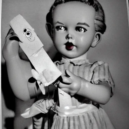 Prompt: 1 9 5 0 s, children toys on strings, fear, doll phobia, horror, jump scare, pov, polaroid,