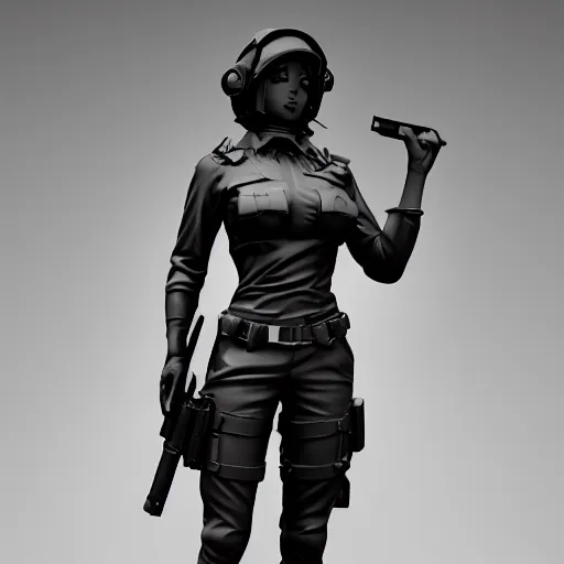 Prompt: a statue of an extremely beautiful female anime riot policewoman made of black marble, 4 k, 8 k, hd, render, denoise, sharp focus, clear focus, beautiful lighting, trending on artstation, tactical gear, chest rig, straps, nylon, buckles