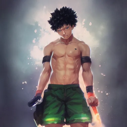 Prompt: Hyper realistic Izuku Midoriya, Greg Rutkowski