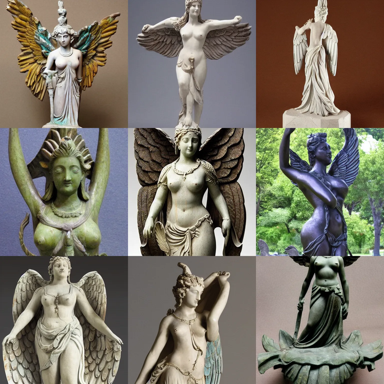 Prompt: a beautiful statue of a goddess with wings, tail, claws