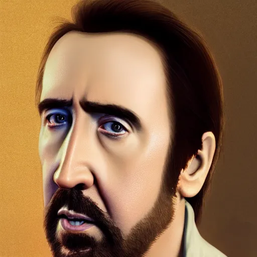 Image similar to nicolas cage is a disney princess, au naturel, hyper detailed, digital art, trending in artstation, cinematic lighting, studio quality, smooth render, unreal engine 5 rendered, octane rendered, art style by klimt and nixeu and ian sprigger and wlop and krenz cushart.